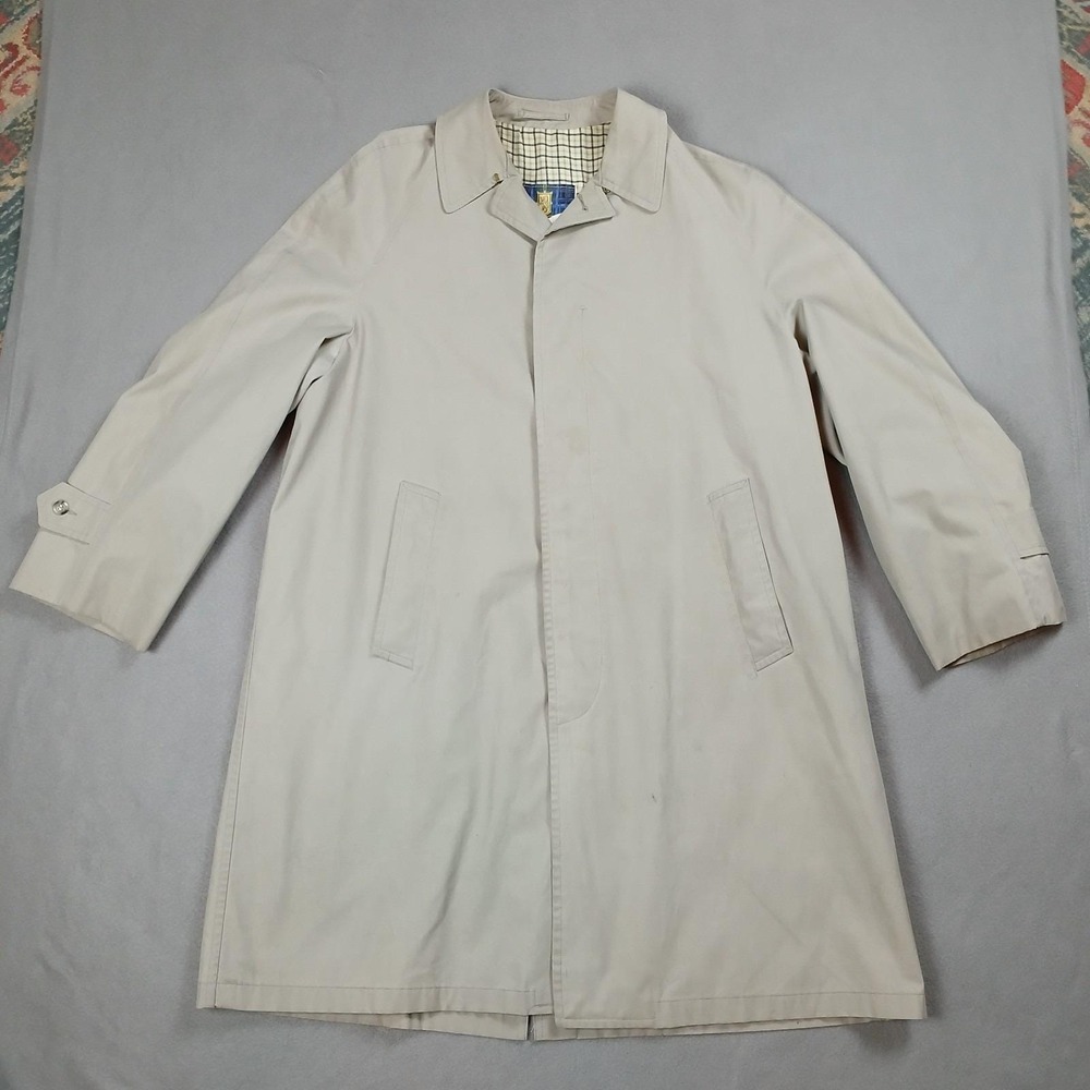 Vintage Men's Gleneagles Khaki Tan Size 40 Trench Coat Flannel Lined Raby Jordan